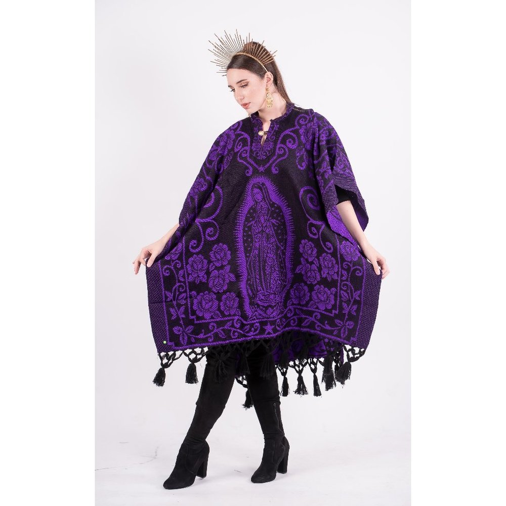 Mexican Our Lady of Guadalupe Poncho Serape Purple